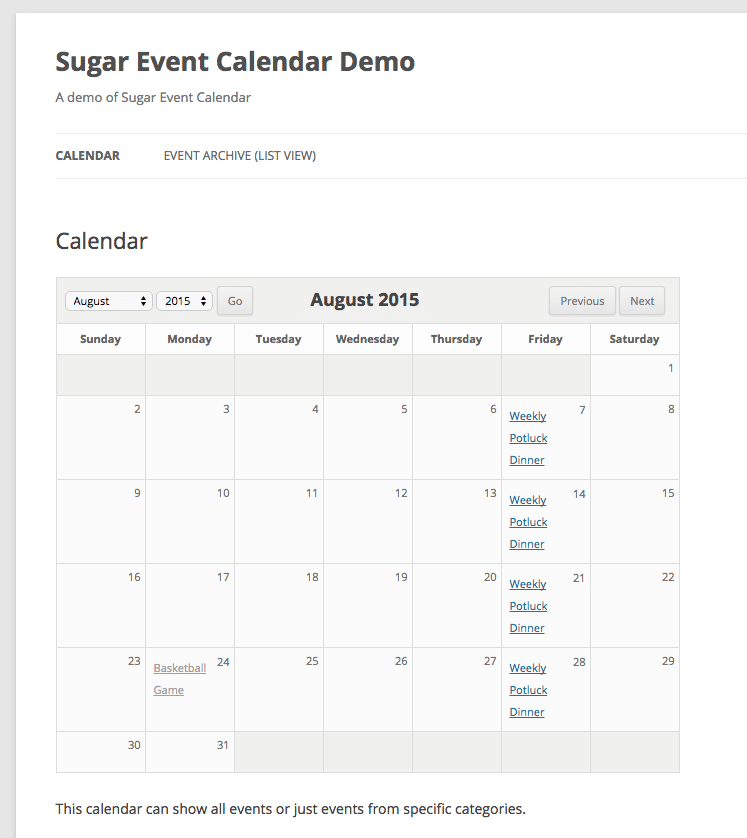 Sugar Event Calendar