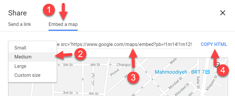 کد اشتراک گذاری مکان ما در نقشه ی گوگل