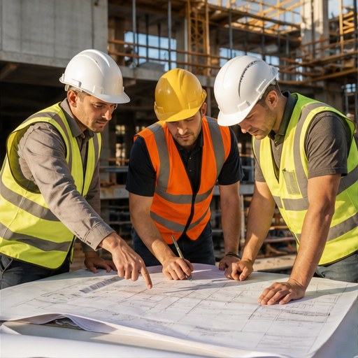 Construction team reviewing project plans
