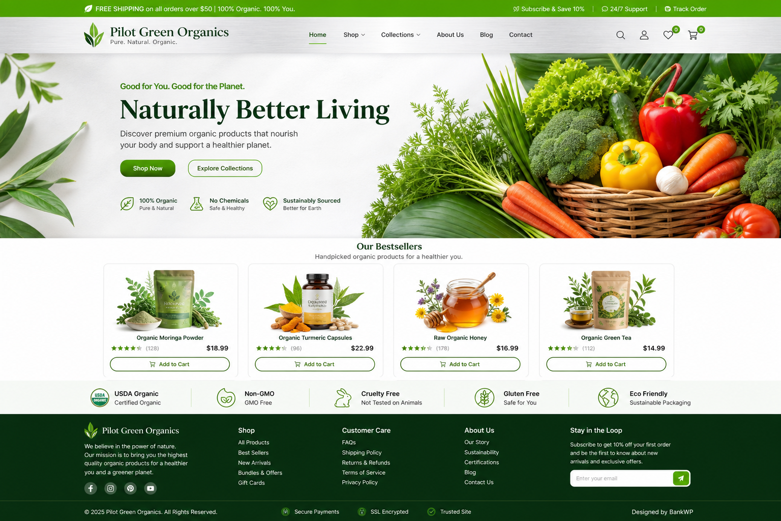 Organic store built with Pilot Green