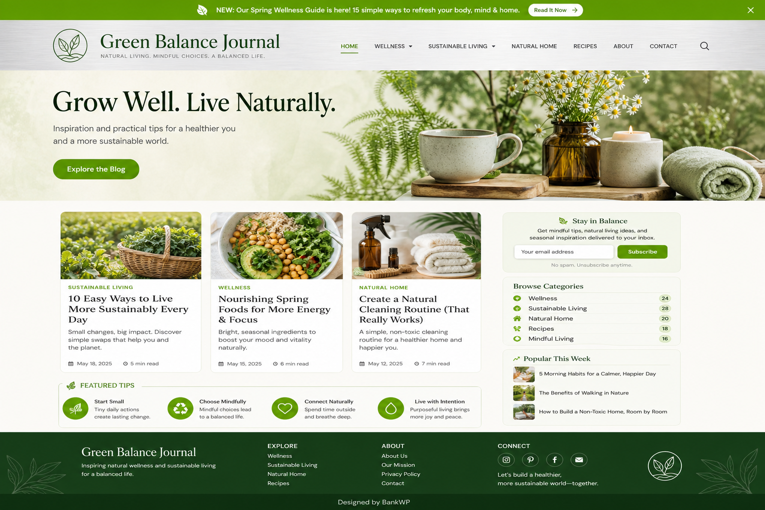 Wellness blog built with Pilot Green