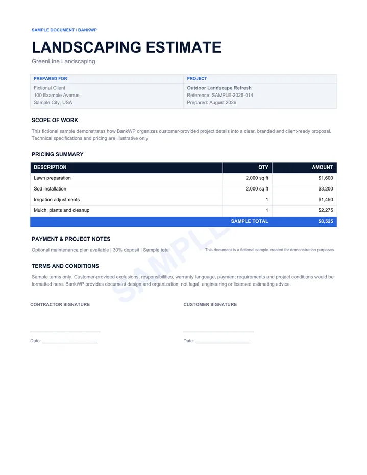 Sample professional landscaping estimate PDF