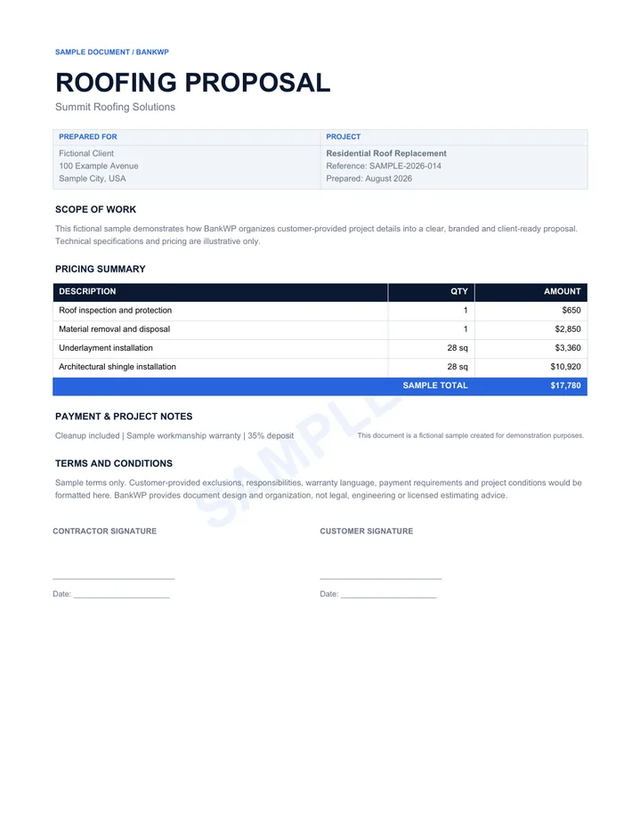 Sample professional roofing proposal PDF