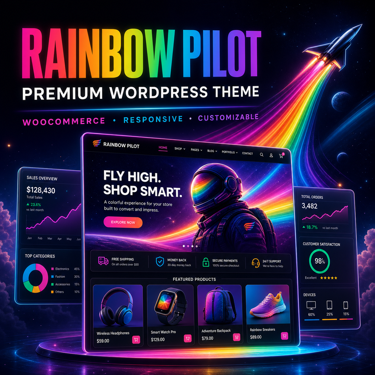 Rainbow Pilot Theme Pro colorful website preview
