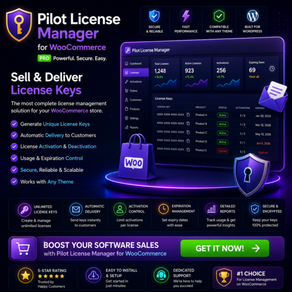 Free WooCommerce License Manager Plugin | Pilot License Manager Lite