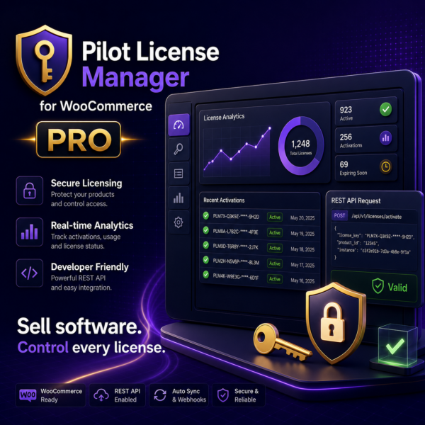 Pilot License Manager for WooCommerce Pro – Software License Key Management Plugin